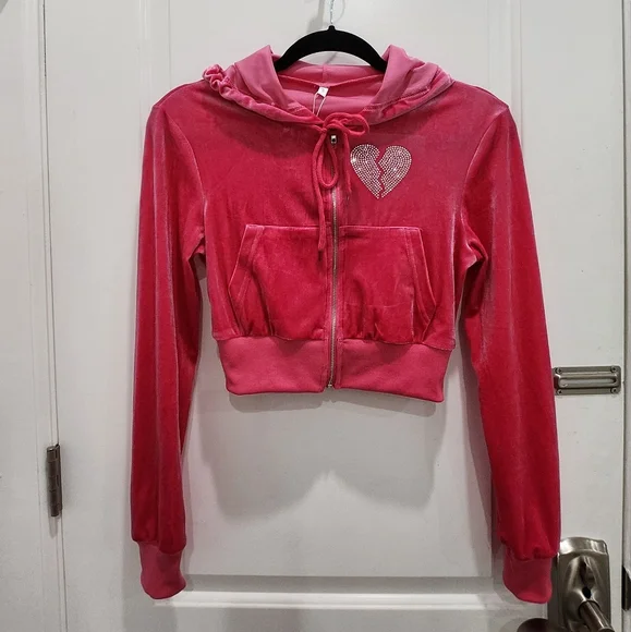 Hot pink velvet crop jacket - Picture 1 of 4